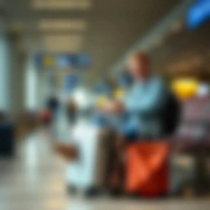 Maximizing Comfort: Accessing Your Carry-On at the Airport A traveler comfortably accessing their carry-on luggage in an airport.