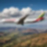 Ethiopian Airlines in flight over scenic landscapes