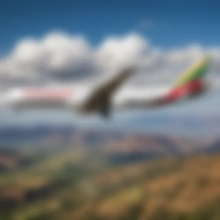 Ethiopian Airlines in flight over scenic landscapes