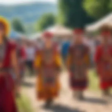 Exploring Cultural Festivals in Ethnomir A group of travelers exploring a cultural festival