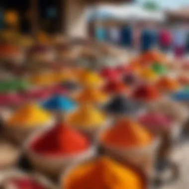 A vibrant local market showcasing colorful handicrafts and spices.