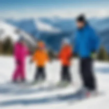 Instructor guiding children on the slopes