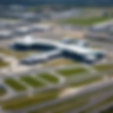 Aerial view of DBX Airport showcasing its expansive layout and modern architecture