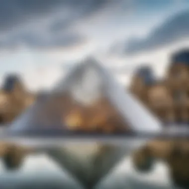 The Iconic Louvre Museum A panoramic view of the Louvre Museum showcasing its iconic glass pyramid surrounded by classic architecture.