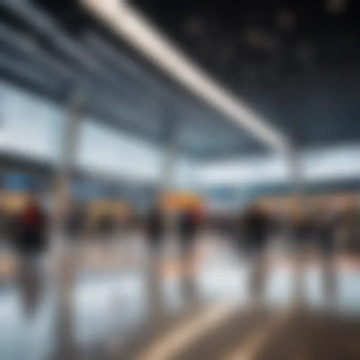 Interior of the DME Airport terminal bustling with travelers