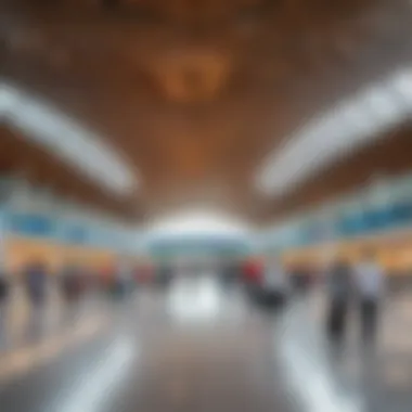 Passengers navigating through the spacious departure hall