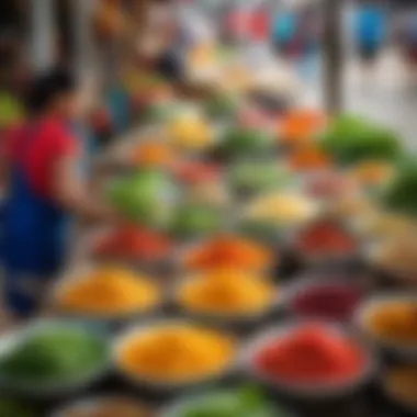 A vibrant street market filled with local delicacies