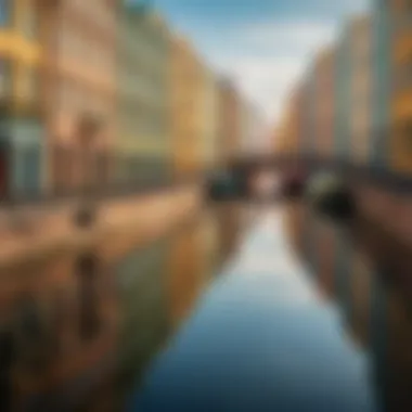 A serene canal in Saint Petersburg reflecting the colorful historic buildings on its banks.