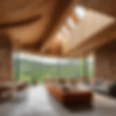 Sustainable Interior Design Interior of an unconventional building emphasizing sustainable materials and innovative design principles.
