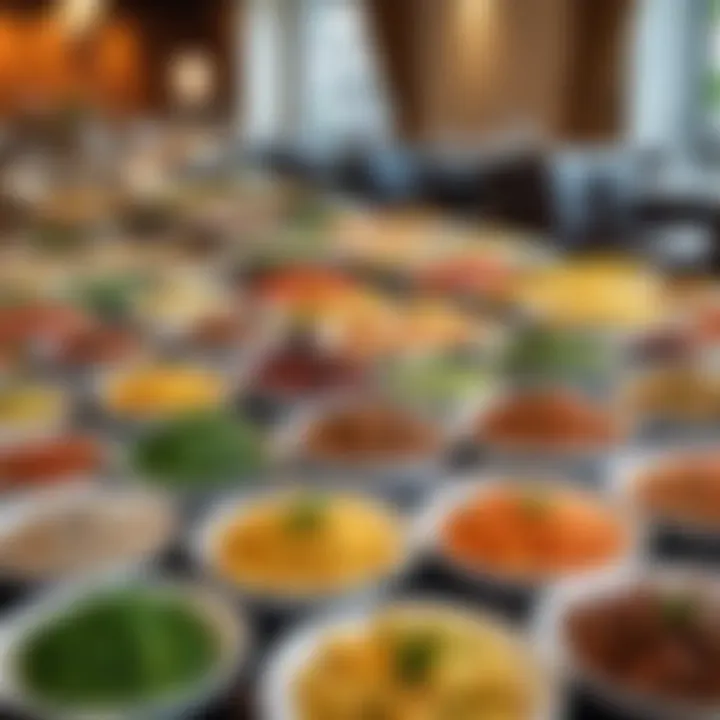 A diverse array of international cuisines displayed in a buffet setting at a hotel