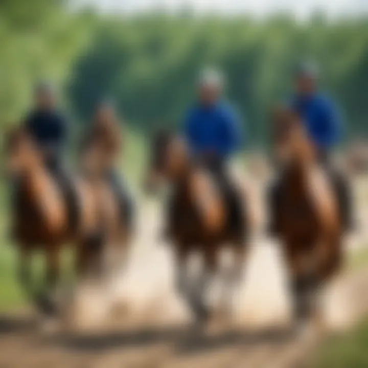 A group of riders enjoying a guided equestrian tour.