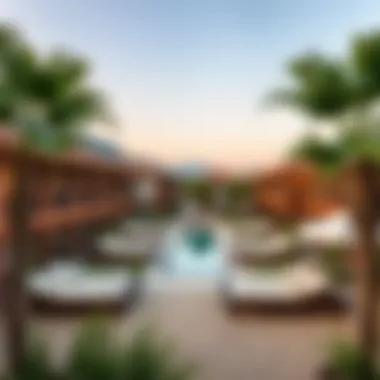 A scenic view of a resort with diverse accommodation options