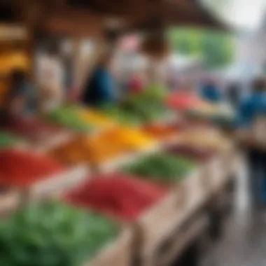 A Glimpse into Local Markets Market scene bustling with local produce and spices
