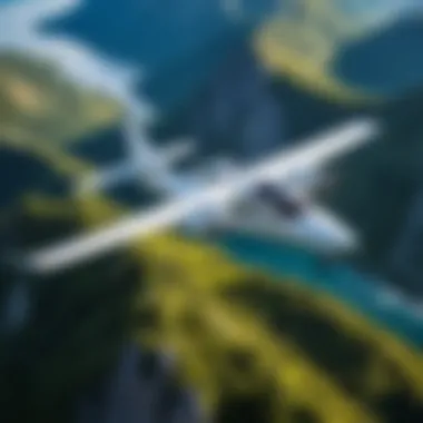 A stunning aerial view of a Korendor aircraft flying over scenic landscapes.