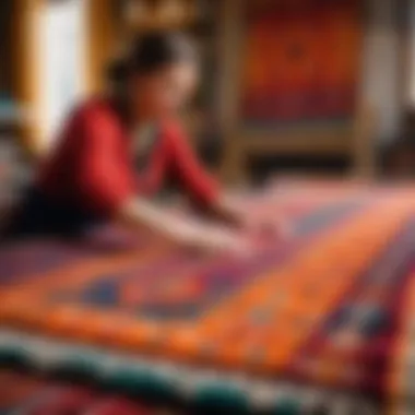 Artisans weaving Lena carpets with vibrant colors and textures