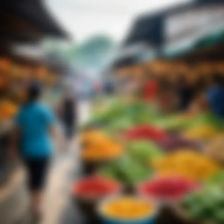 Scenic view of a bustling Thai market filled with local produce