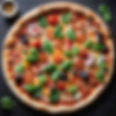 An artistic close-up of fresh ingredients used in the meter pizza.