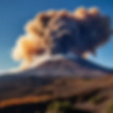 Vast landscape of Mount Etna with smoke rising