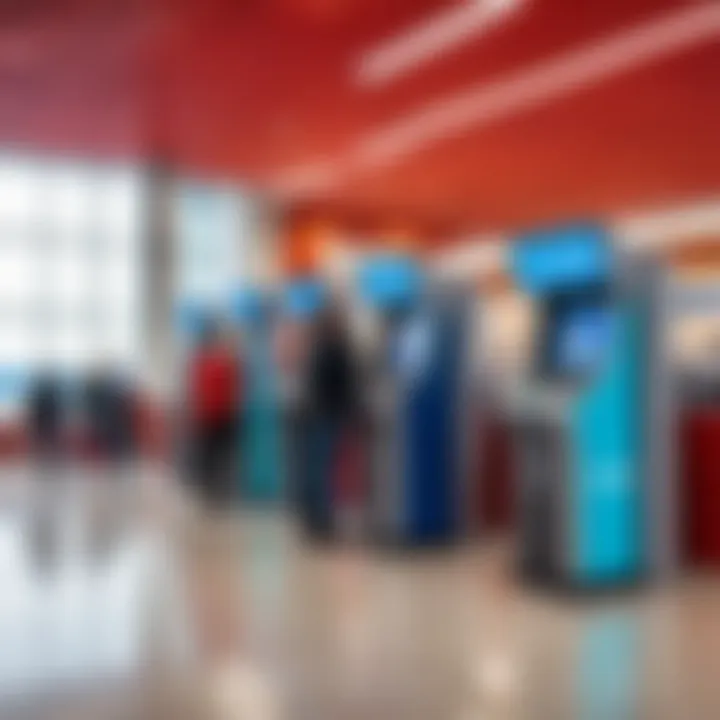 Passengers checking in at Mru International Airport with vibrant kiosks