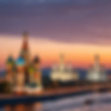 Iconic landmarks of Moscow against twilight