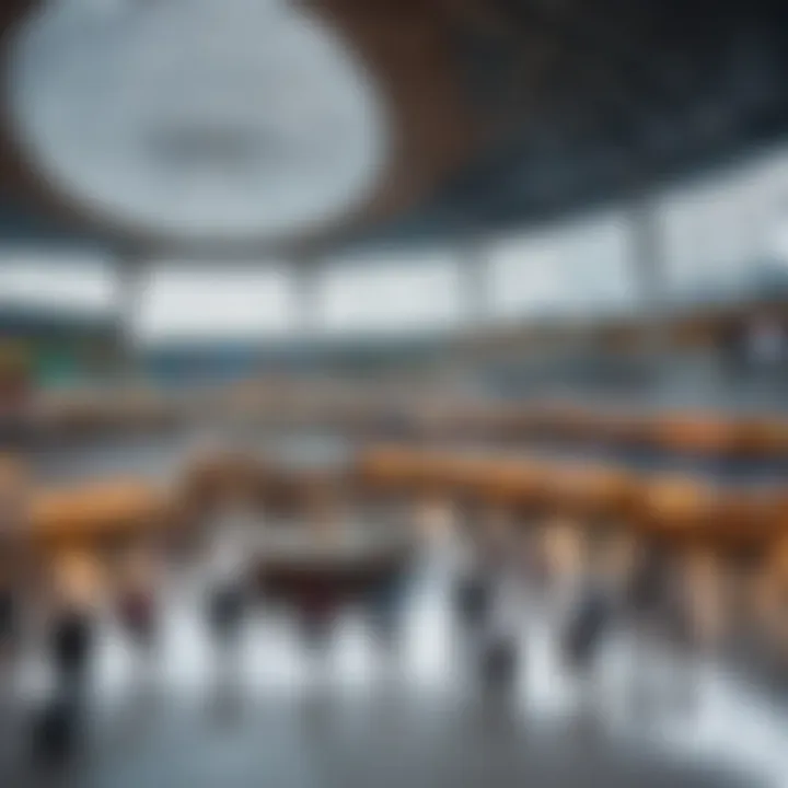 Interior view of a bustling terminal filled with travelers