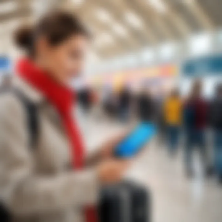 Traveler using a smartphone for online check-in