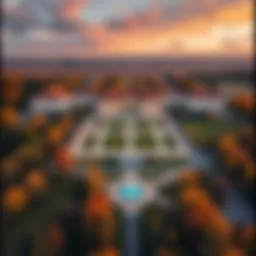 Aerial view of the Oranienbaum Palace complex showcasing its stunning landscape design