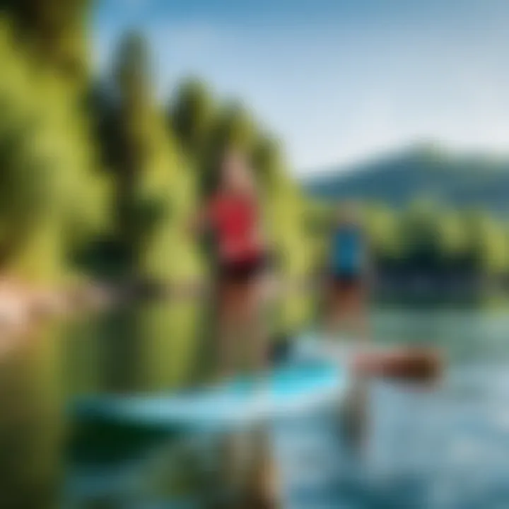 An instructor guiding beginners on paddleboarding techniques