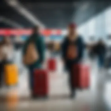 Travelers at the airport ready for their journey Passengers with luggage at the airport