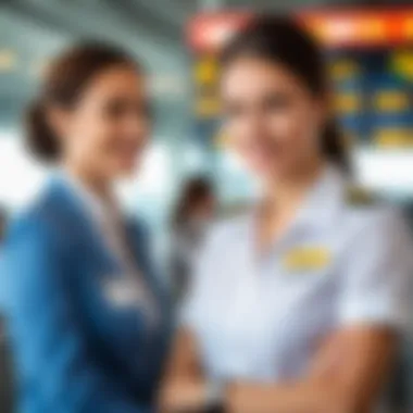 Pegasus Airline staff interacting with customers at the airport