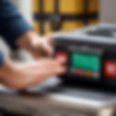 Passenger checking luggage weight