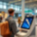 A traveler at a digital check-in kiosk