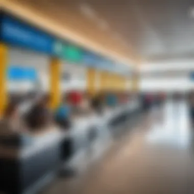 A busy airport check-in counter