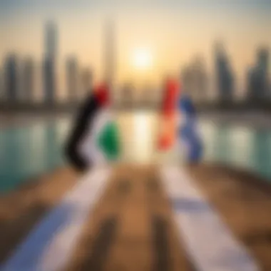 A symbolic representation of economic ties between Dubai and Israel, featuring business meetings and trade