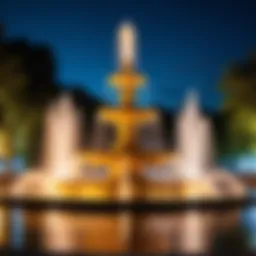 Mystical fountain shimmering in the moonlight