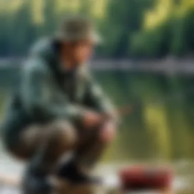 A scenic view of a fisherman enjoying a peaceful day