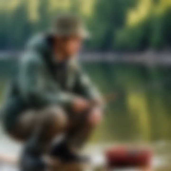 A scenic view of a fisherman enjoying a peaceful day