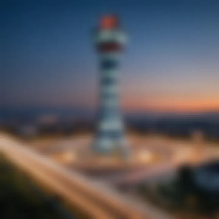 Air traffic control tower overseeing runway activities