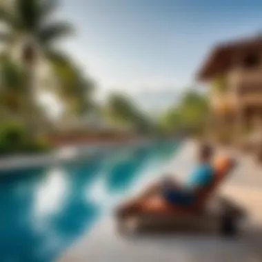 Leisure at Premier Resorts Relaxing scene of a traveler enjoying leisure time at a beautiful resort