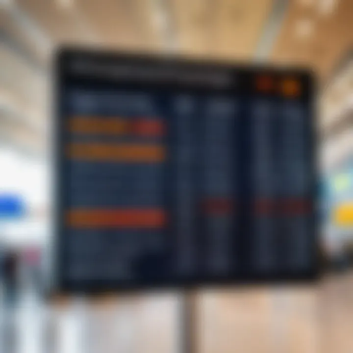 Arrival board displaying flight information at the airport