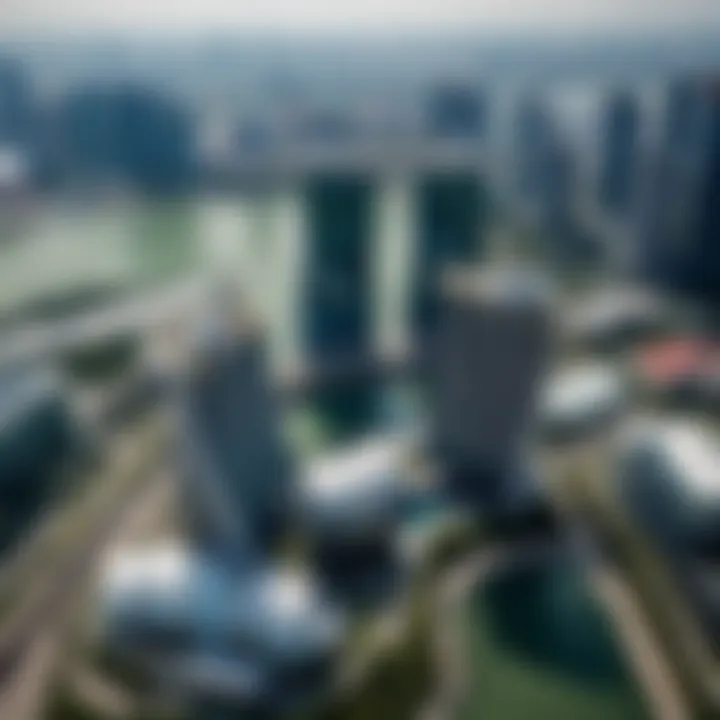 An aerial shot of the Marina Bay Sands in Singapore with its unique design