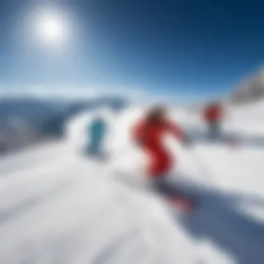 Skiers enjoying fresh powder on the slopes of Italy.