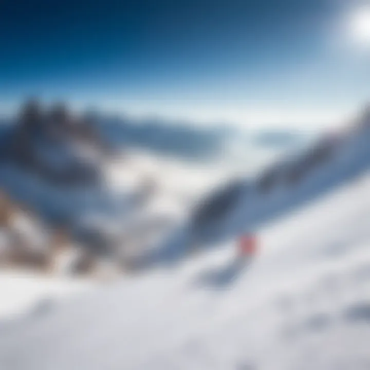 Skiers enjoying a perfect day on the slopes of the Dolomites