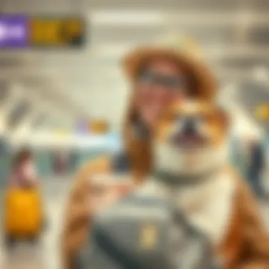Joyful Pet Owner at the Airport Happy pet owner with their animal at the airport