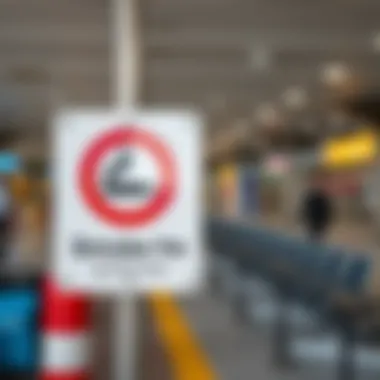Smoke-free policies and signage at Ufa Airport Smoke-free signage near Ufa Airport terminal