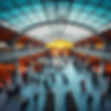 The Heart of Global Travel A breathtaking view of an international airport terminal bustling with travelers