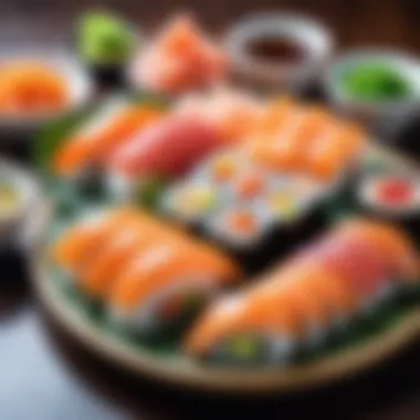 An exquisite sushi platter showcasing an array of unique flavors and ingredients.