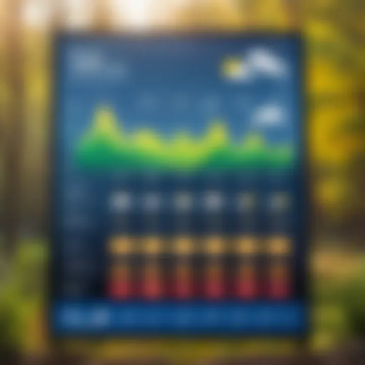 Weather forecast chart displaying temperature and precipitation for the week.