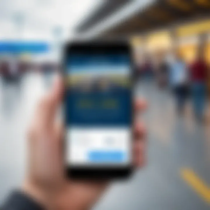 Traveler using a mobile app to check flight status