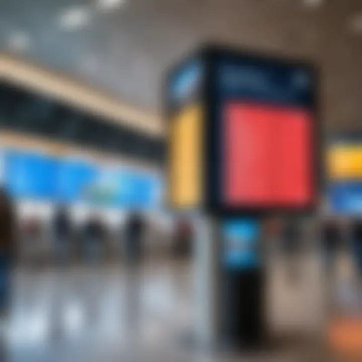 Passengers observing online display boards in the terminal